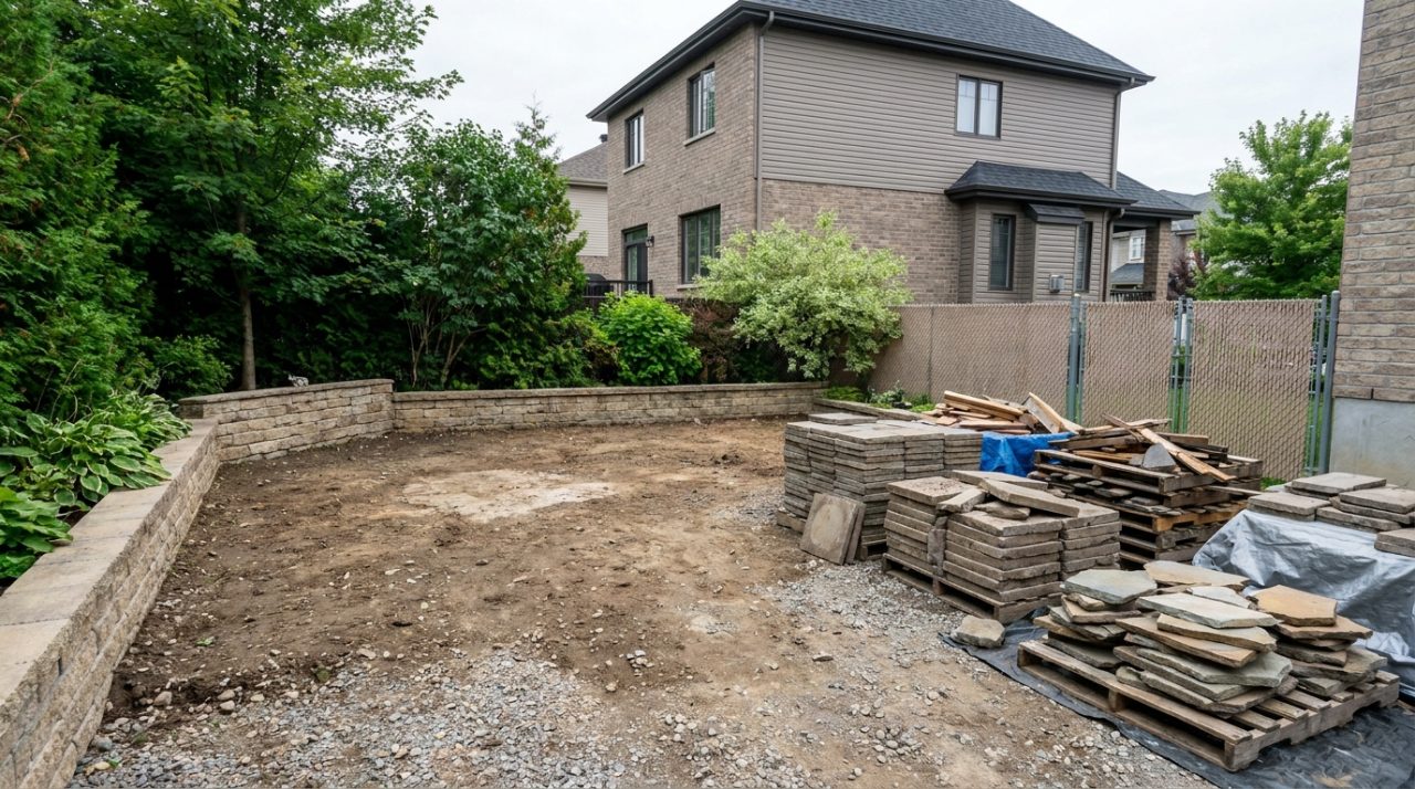 Démolition · ancien pavé retiré · site dégagé