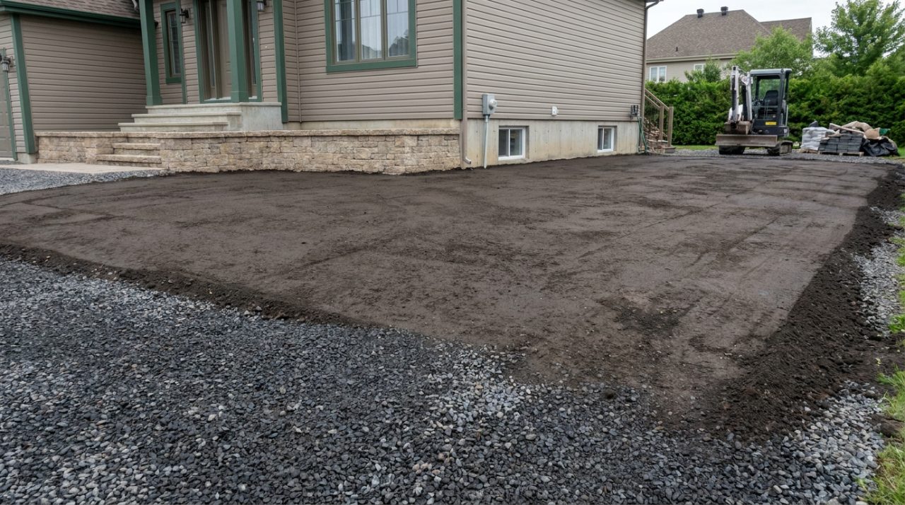 Site préparé · nivellement · drainage en place